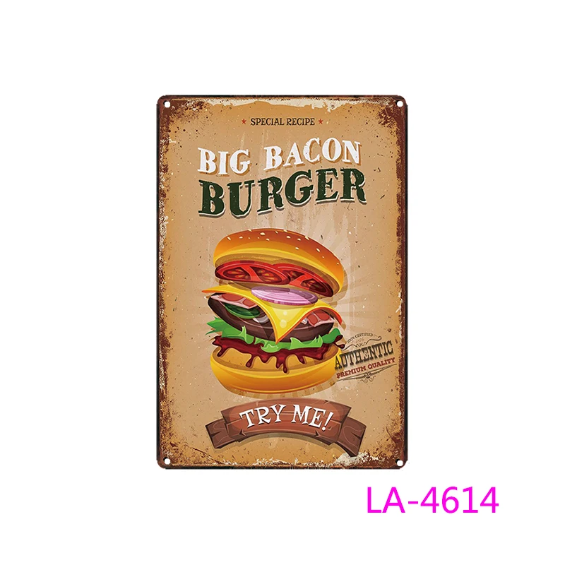

Retro Fast Food Metal Plates Cookies Fish Chips Kebab Cafe Tin Sign Classical Iron Picture Wall Decoration for Coffee Shop