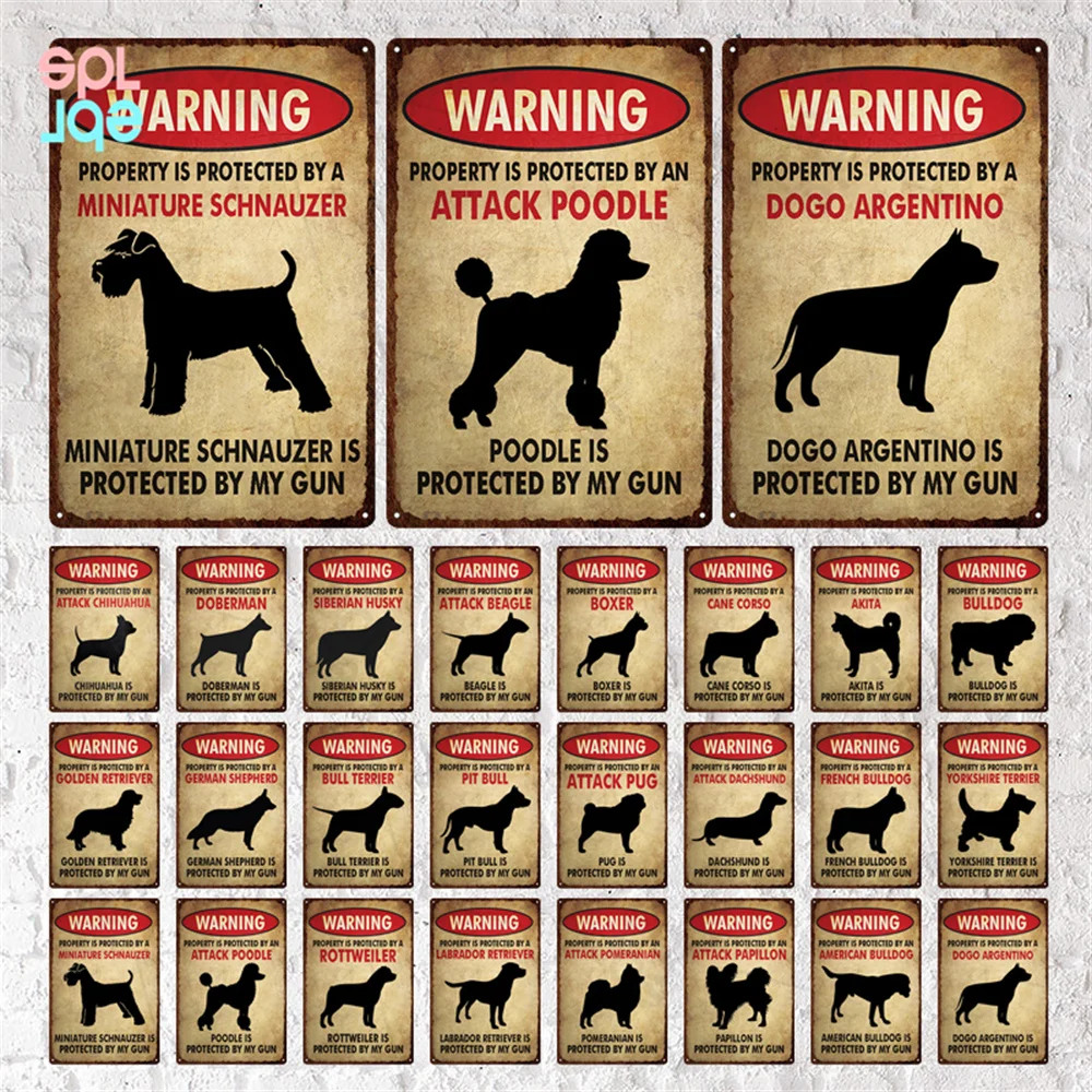 

Vintage Dog Metal Sign Pet Shop Dog Breed Classification Board Metal Tin Plate Dog Wall Sticker Warning Sign Home Plaque Decor