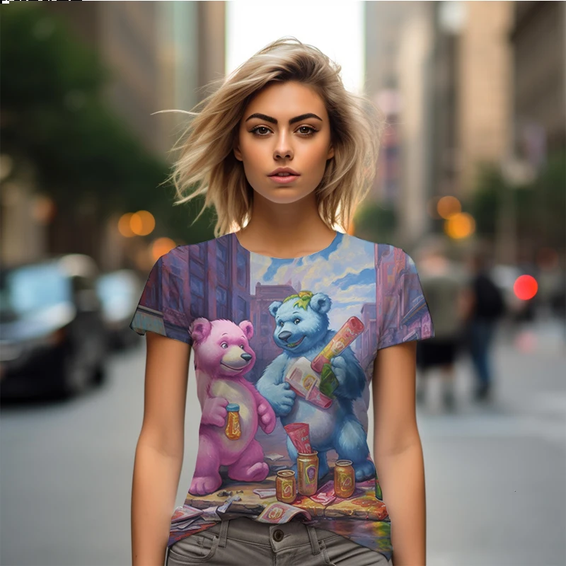 

Летняя новая женская футболка с 3D принтом медведя, женская футболка, милая стильная повседневная женская футболка, модная трендовая женская футболка