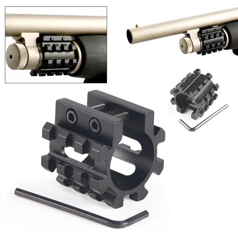 

12GA Shotgun Magazine Tube Tri Rail Picatinny Mount Adapter 3 Rails 5 Position Barrel Tube Rail Laser Sight Base Mossberg 500