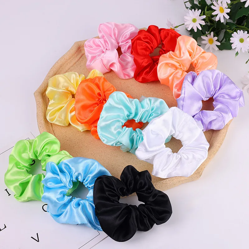 

1Pc Большой сплошной винтажный атлас Scrunchie Эластичный ручной работы эластичные ленты для волос конский хвост держатель волос галстуки резин...