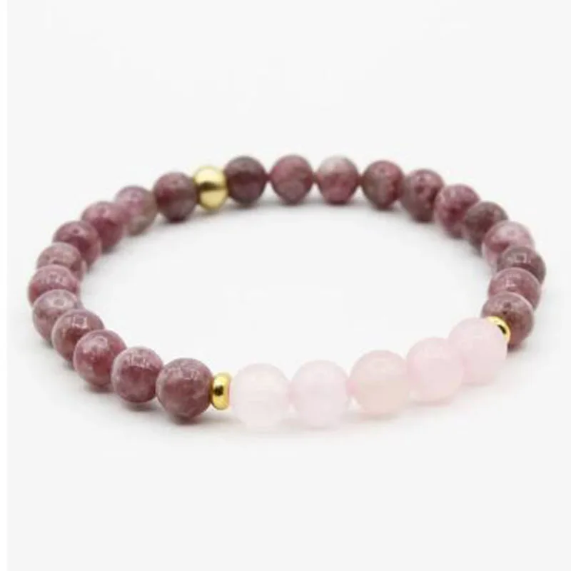 

8mm Rose Quartz and Lepidolite bracelet Gemstone Mala Healing Rose Quartz Jewelry Yoga Gift Crystal Bracelets For Her