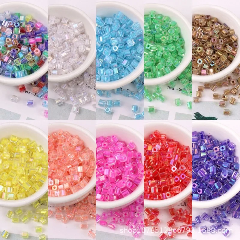 

High Quality 4x4mm Square Glass Seedbead 88Pcs AB Colorful Uniform Czech Spacer Glass Beads for Jewelry Making Wedding Craft 10g