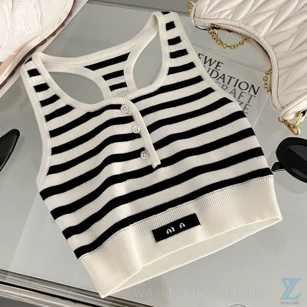 

2023 Summer New Sleeveless Striped Tank Top Letter Short Slim Casual Versatile Spicy Girl Top