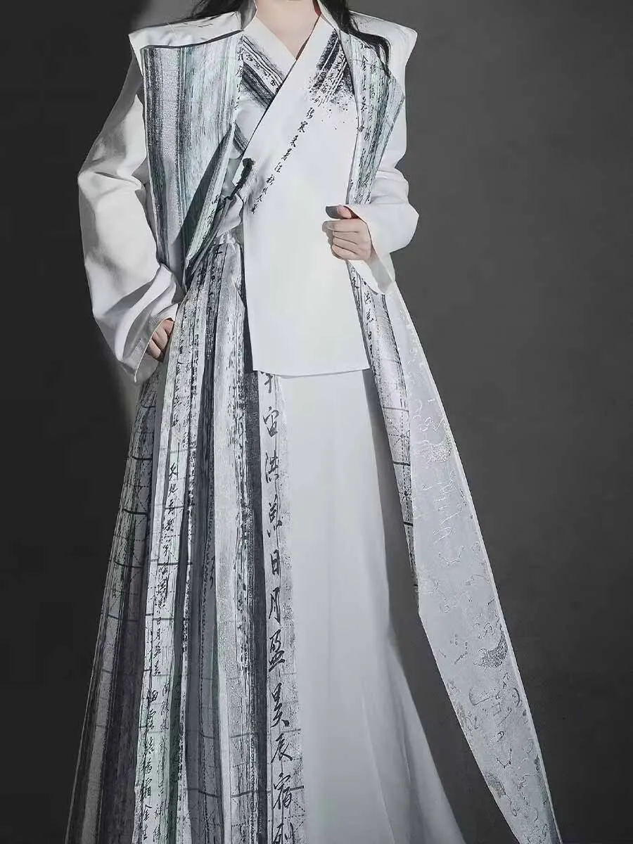 Модные китайские костюмы ханьфу мужской кафтан без рукавов летние белые и черные