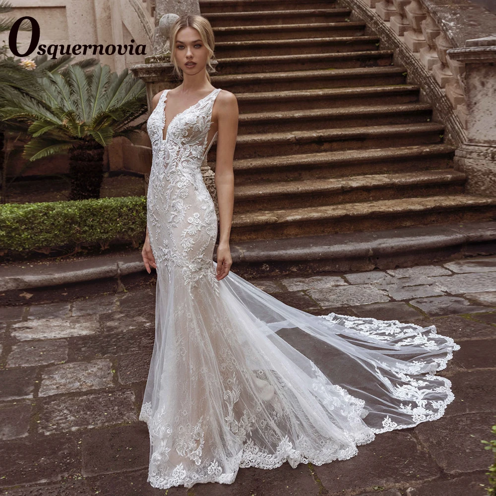 

Osquernovia Stylish Mermaid Tulle 2023 Wedding Dresses For Brides Applqiues TANK Deep-V Abito Da Sposa Women Personalised