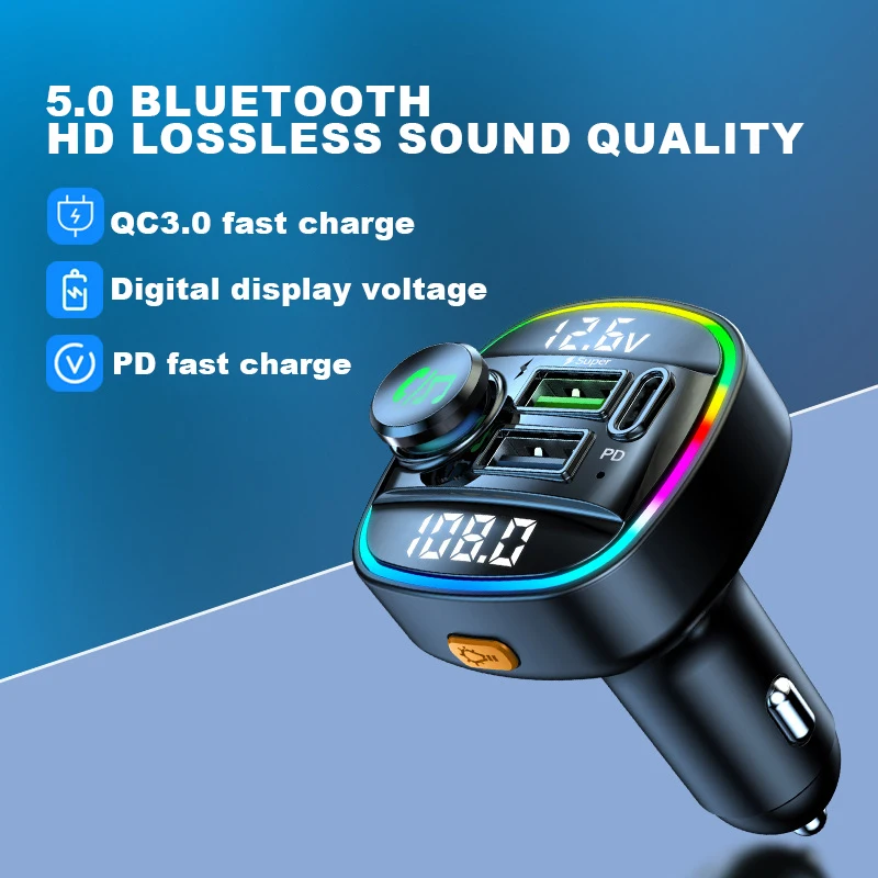 

FM-трансмиттер автомобильный с двумя USB-портами и поддержкой Bluetooth 5,0, 20 Вт