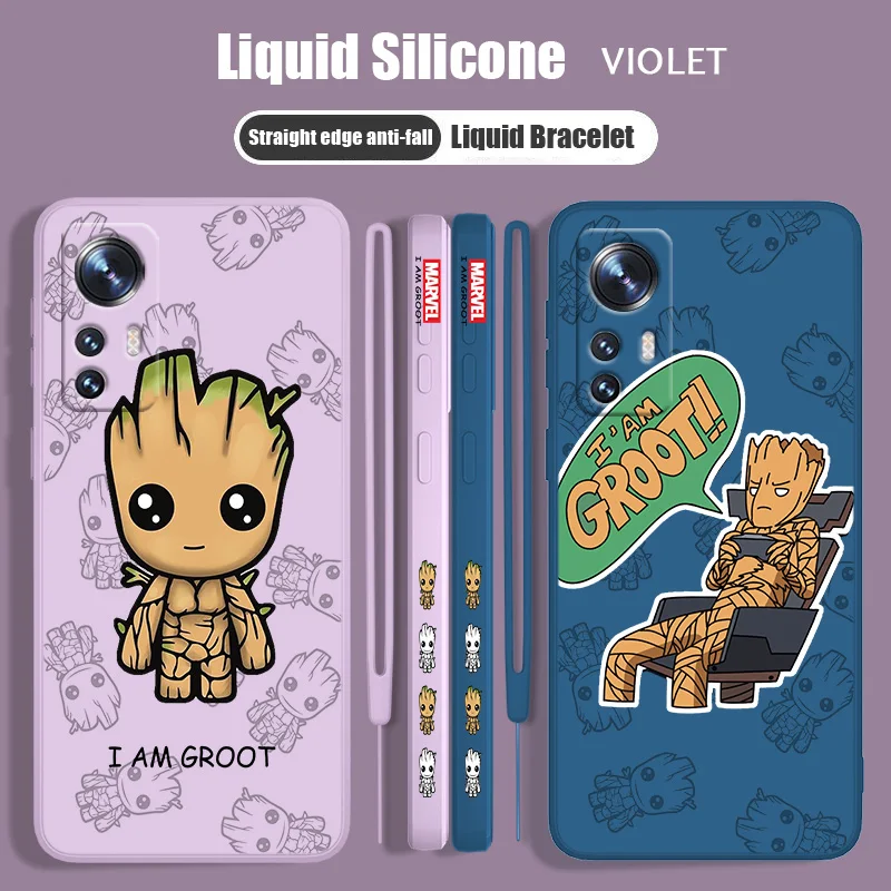 

Marvel Anime Groot For Xiaomi Mi 13 12T 12S 12X 11i 11X 11T 10T 10S Lite Pro Ultra Liquid Left Rope Soft Phone Case