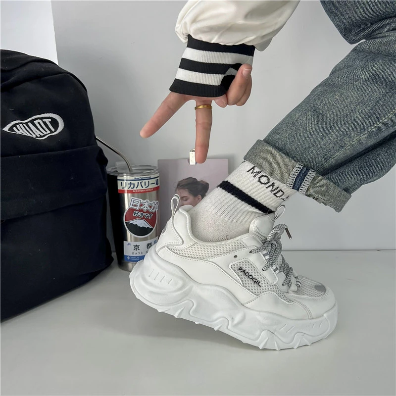 Teenages Girls Shoes Lace Up Sneakers High Platform Casual Running Shoes Big Girls Breathable Outdoor Sports Shoes Chunky Shoes