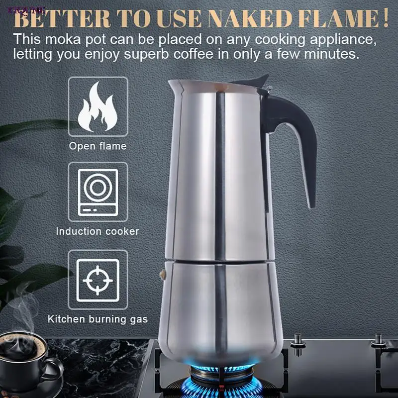 

Coffee Pot Moka Pot Stainless Steel Coffee Maker Geyser Coffee Makers Kettle Coffee Brewer Latte Percolator Stove Coffee Tools