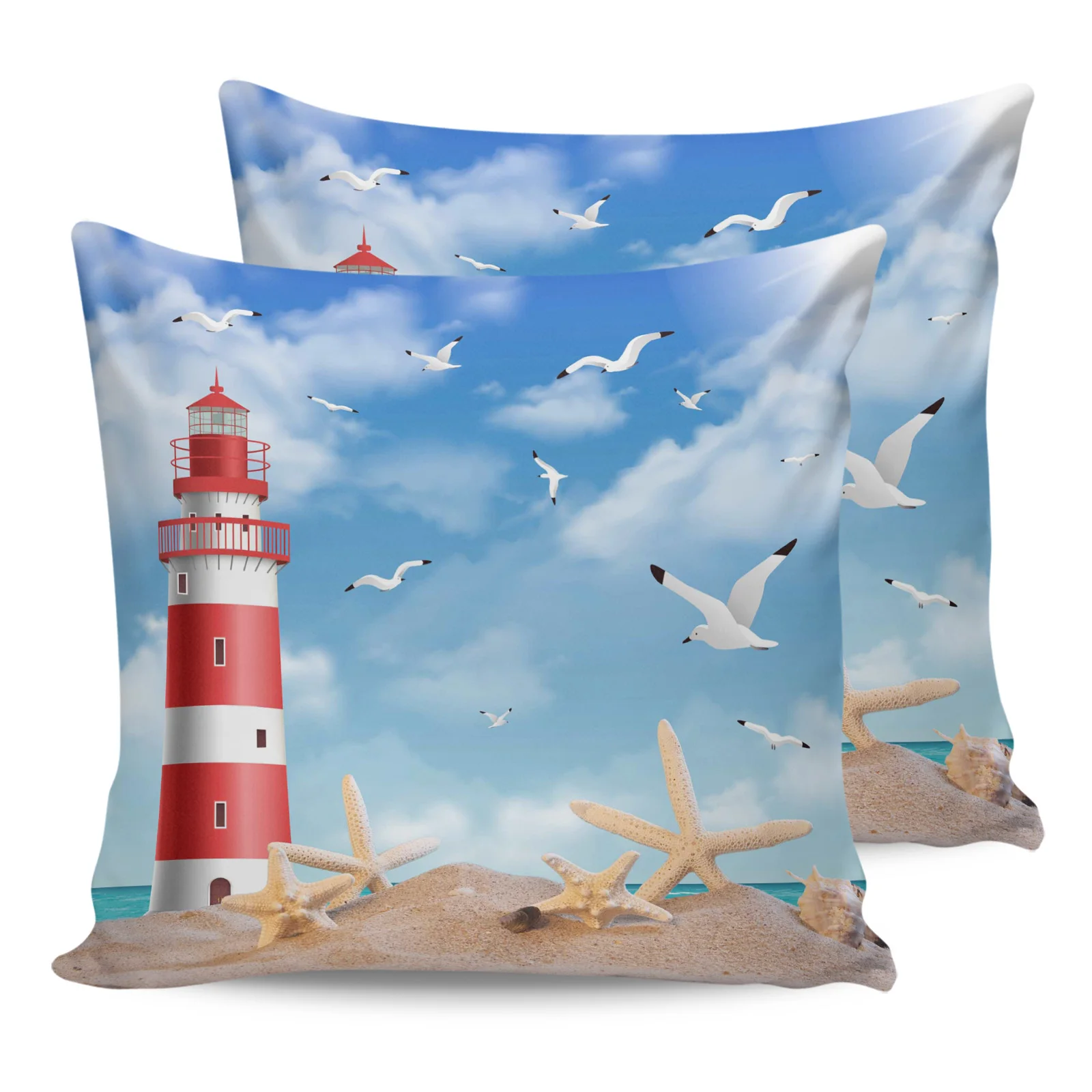 

Sea Beach Lighthouse Pillow Case Home Sofa Decor Cushion Cover for Living Room Printed Two Piece Set Decorative Pillowcases