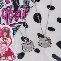 kawaii new shiny sanrio hello kitty necklace ladies exquisite clavicle chain full of diamonds necklace jewelry toys girls gift