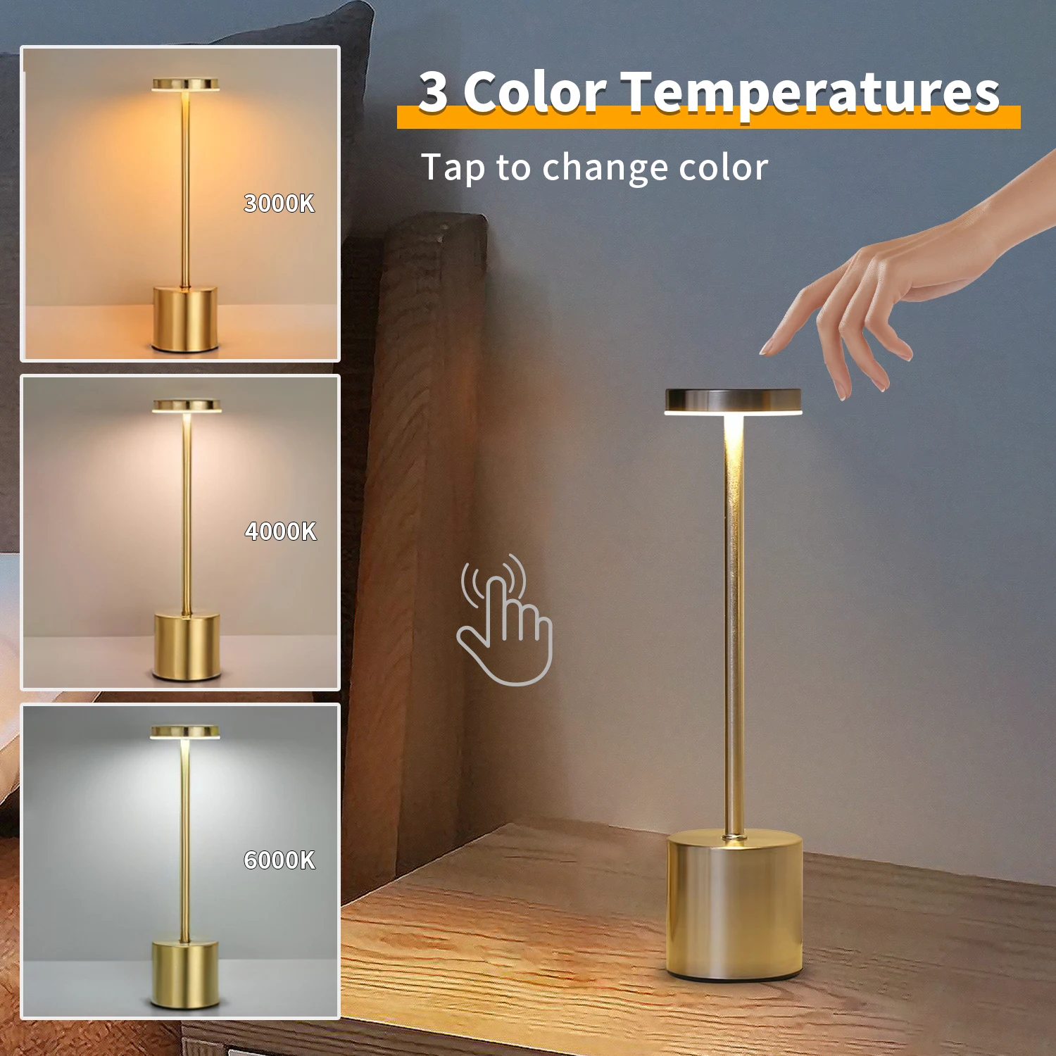 Сенсорное управление светодиодной настольной лампой с 3 цветами регулируемой