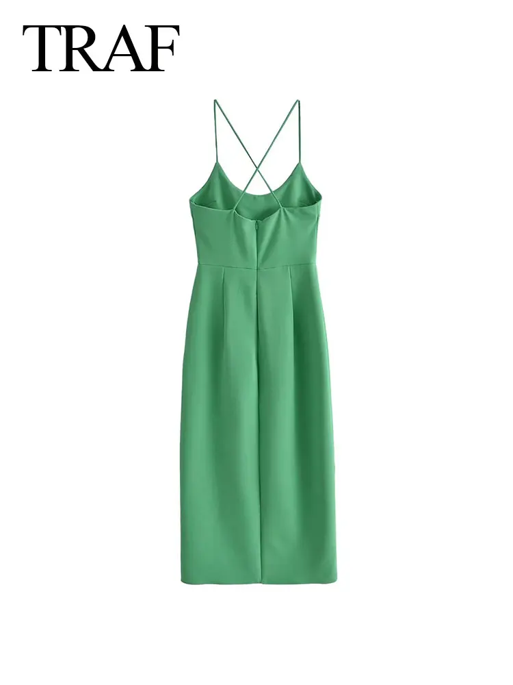 

TRAF ZA Women's Sexy Sleeveless Dress Female Sling Crew Neck Solid Color Casual Slim Fit Fashion Lady Summer Beach Party Dress