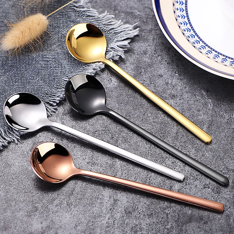 

4PCS Coffee Mixing Spoon 304 Stainless Steel Tea Spoon Round Head Spoon Korean Style Honey Dessert Ice Cream Scoop