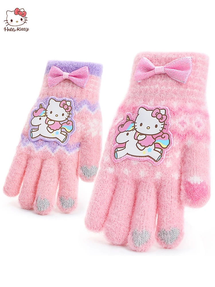 

TAKARA Tomy Hello Kitty Gloves Children's Winter Warm Girl Five-finger Gloves Touch Screen Birthday Gift