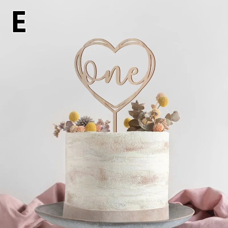 

Wooden One Year Old Baby Happy Birthday Cake Toppers Love One Newborn Birthday Cake Topper for Party Cake Decorations