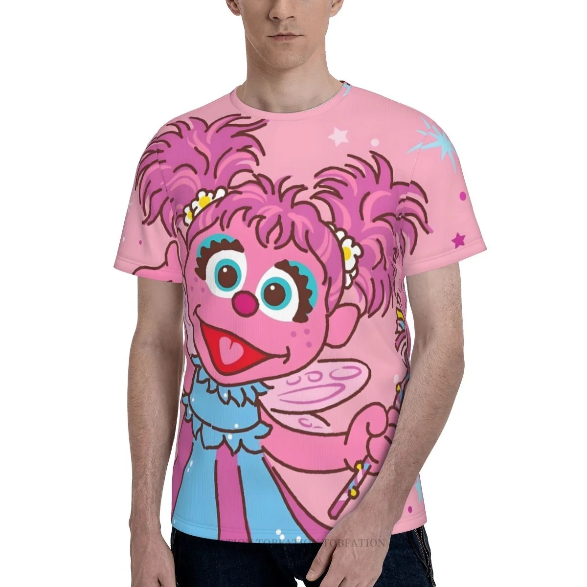 

Летние мужские футболки с розовой куклой Улица Сезам, свободная футболка из полиэстера, быстросохнущая дышащая одежда с 3D принтом и коротким рукавом
