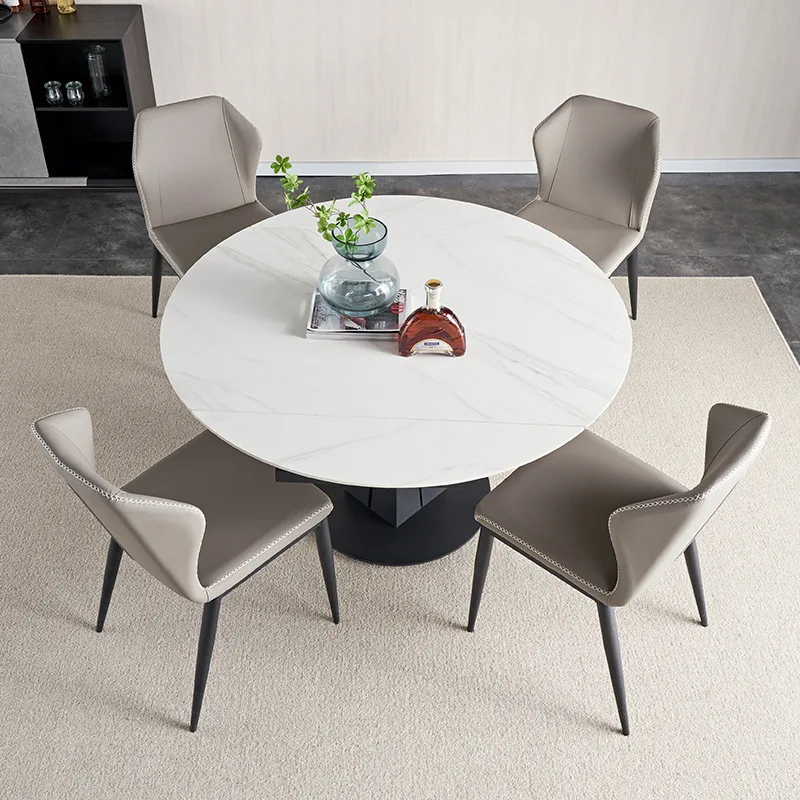 

Private custom Slate folding dining table and chair combination variable round table rotating telescopic modern minimalist light