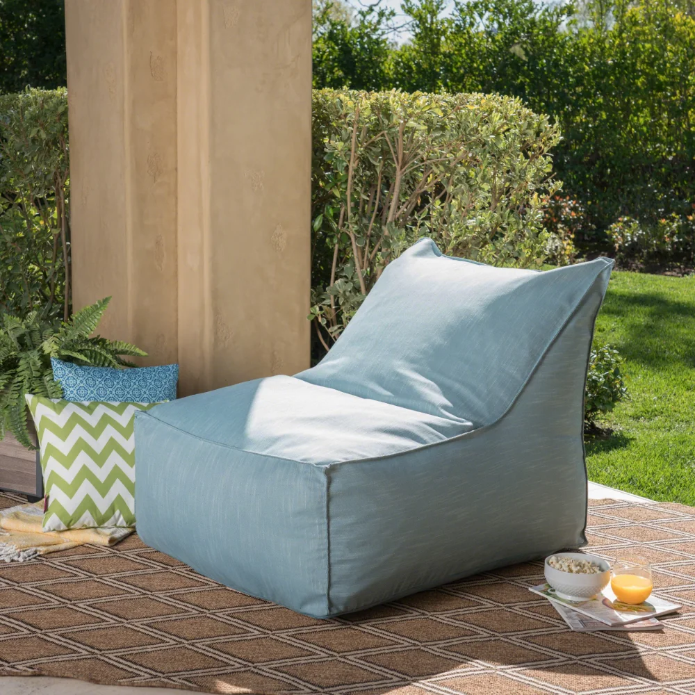 

Theresa Outdoor Fabric Bean Bag Accent Lounger, Teal Giant Bag Beanofa