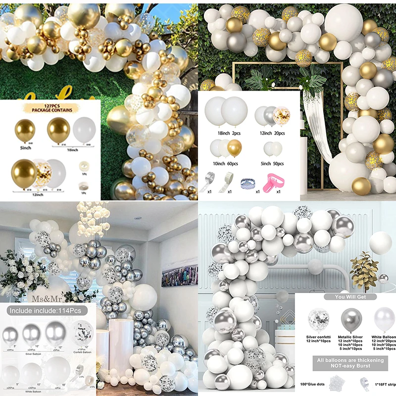 

Белая Гирлянда с воздушными шарами для детского праздника, аксессуары для свадебной вечеринки, декоративные воздушные шары для дня рождения, серебристые и золотистые