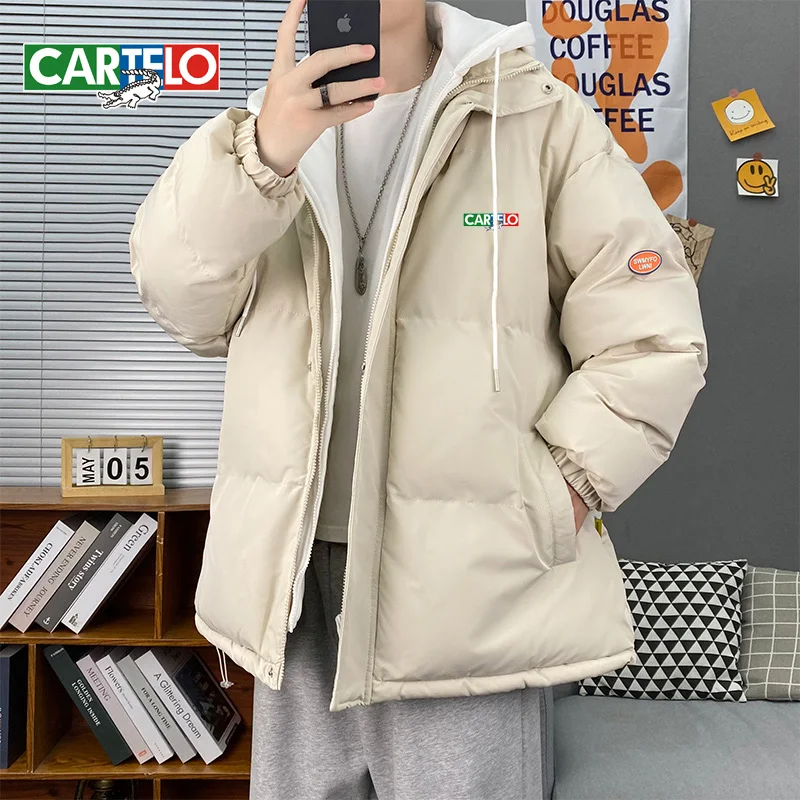 Cartelo brand fake two-piece cotton clothes boys tide brand youth stitching Korean version trend winter thickened padded jacket