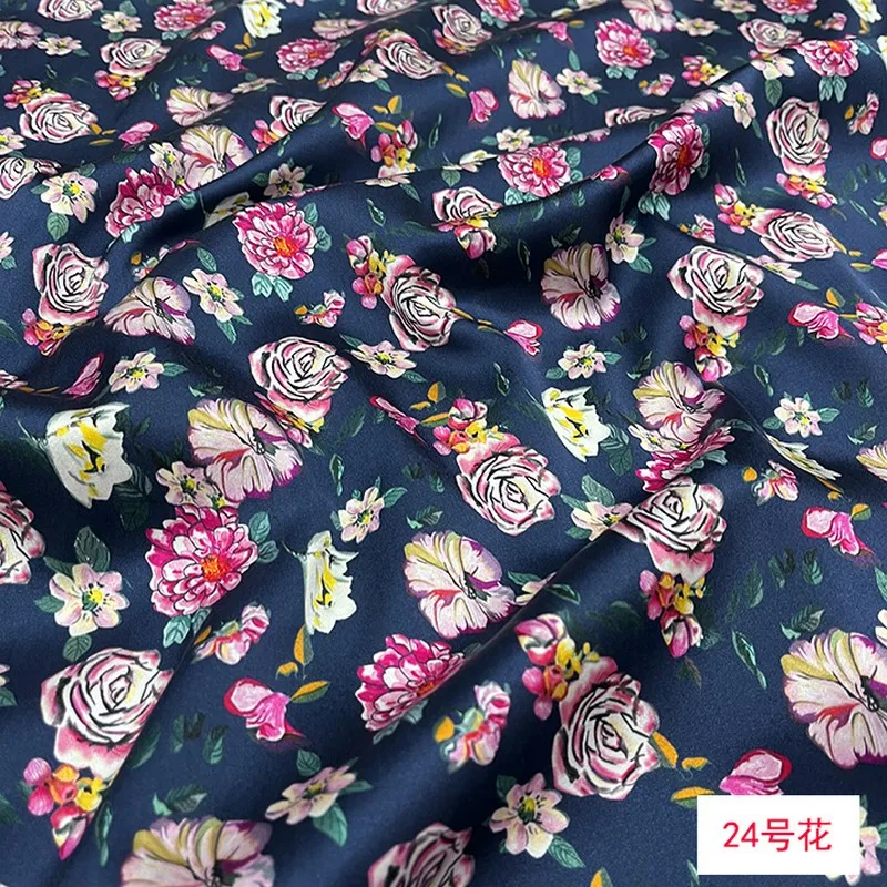 

pink rose floral Printed 19momme Stretch Silk Satin Fabric MulberrySilk