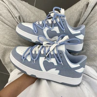 2022 summer ins wind college girl heart haze blue casual sneakers couple niche lace up white shoes platform sneakers