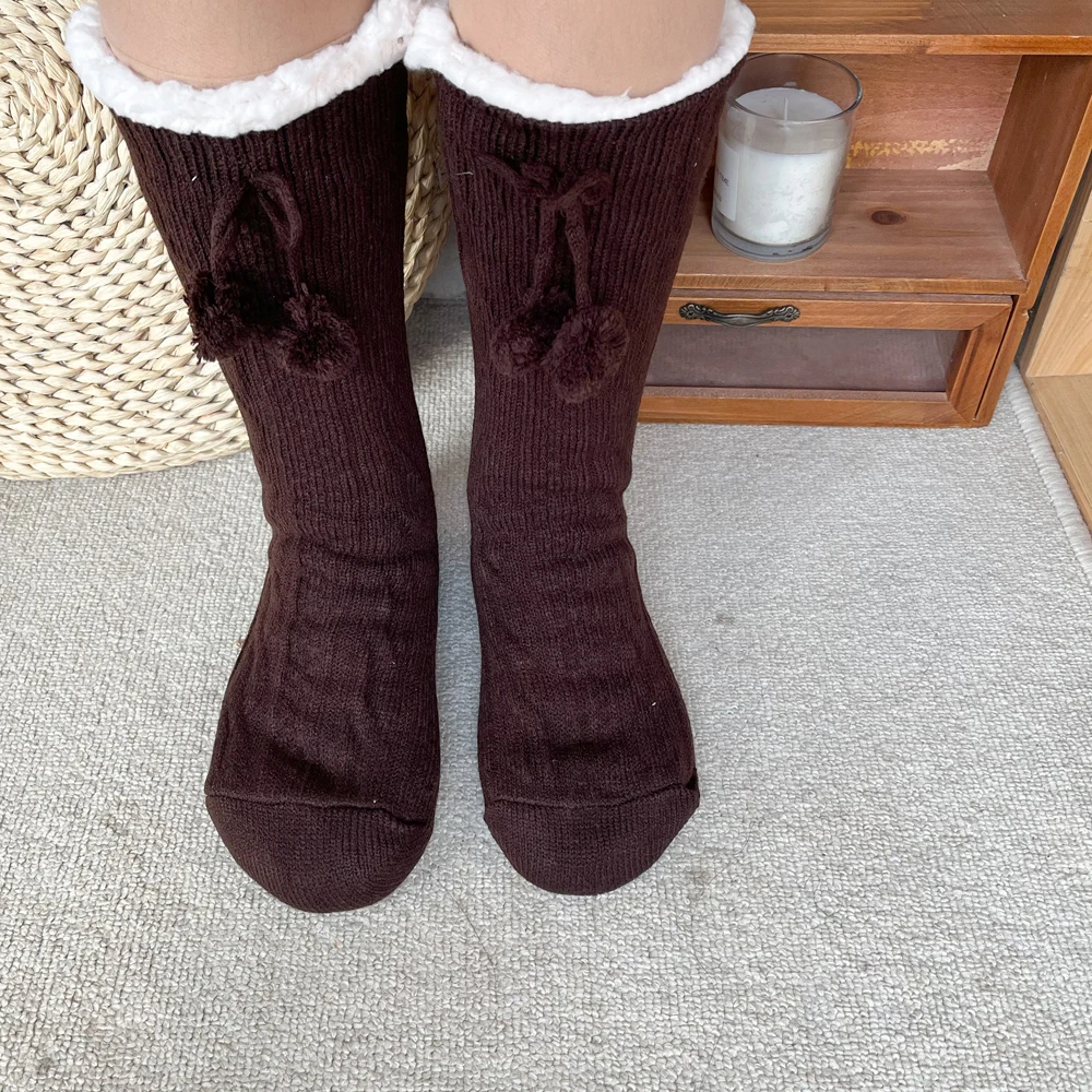 

Fuzzy Thermal Socks Womens Warm Plush Bedroom Silicone Non slip Slippers Slouch Grip Fur Ball Indoor Gift Thicking Floor Socks