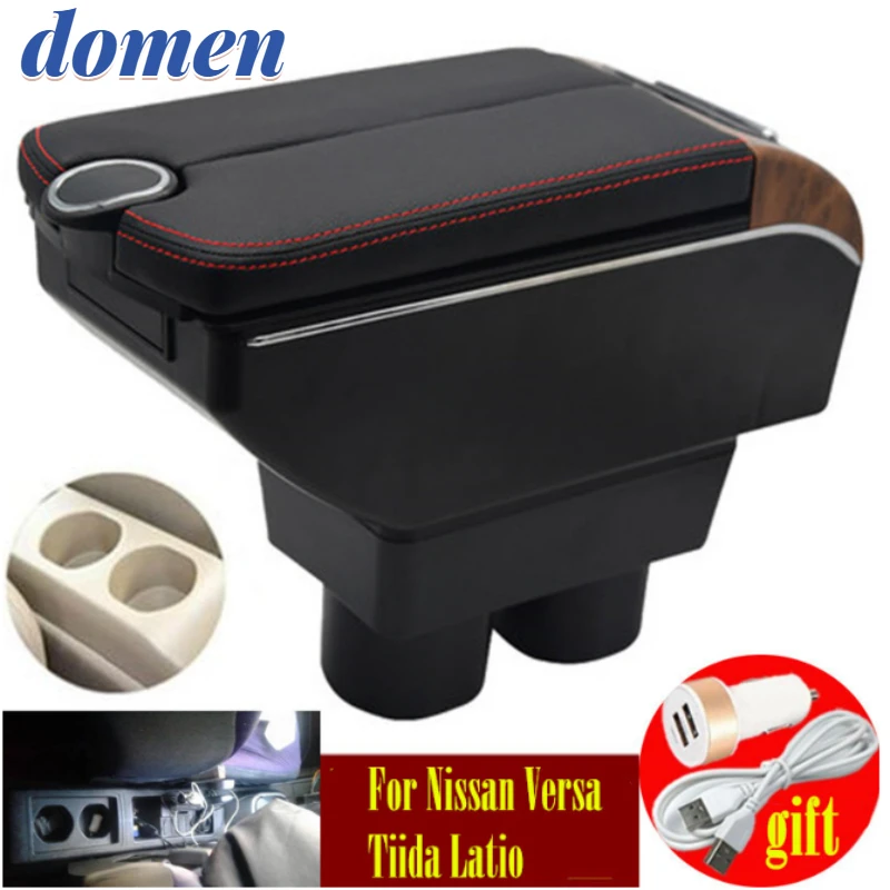 

For Nissan Versa Tiida Latio armrest box Double doors open 7USB Centre Console Storage Box Arm Rest Car accessories