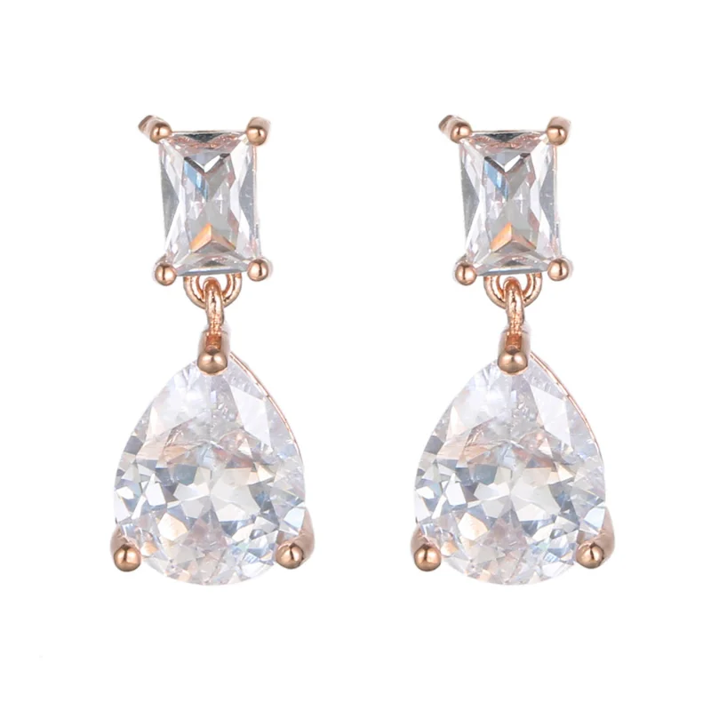 

Pear Shape Cubic Zircon Earrings Women Wedding Drop Earrings Rose Gold Color Women's Elegant Jewelry Accessories Free Shipping