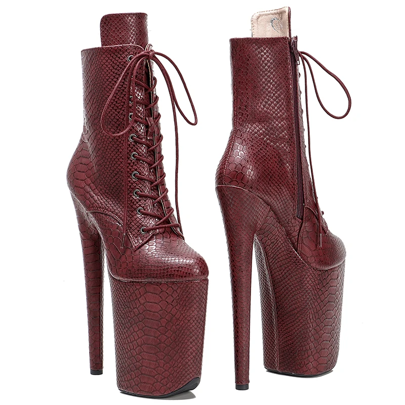 Leecabe  23CM/9inches Snake PU upper Sexy boots  High Heels Platform Pole Dance shoes