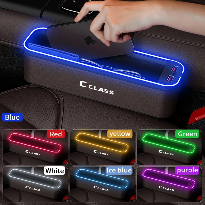 

For Mercedes-Benz C-CLASS Gm Car Seat Storage Box with Atmosphere Light Car Seat Cleaning Organizer Seat USB Charging