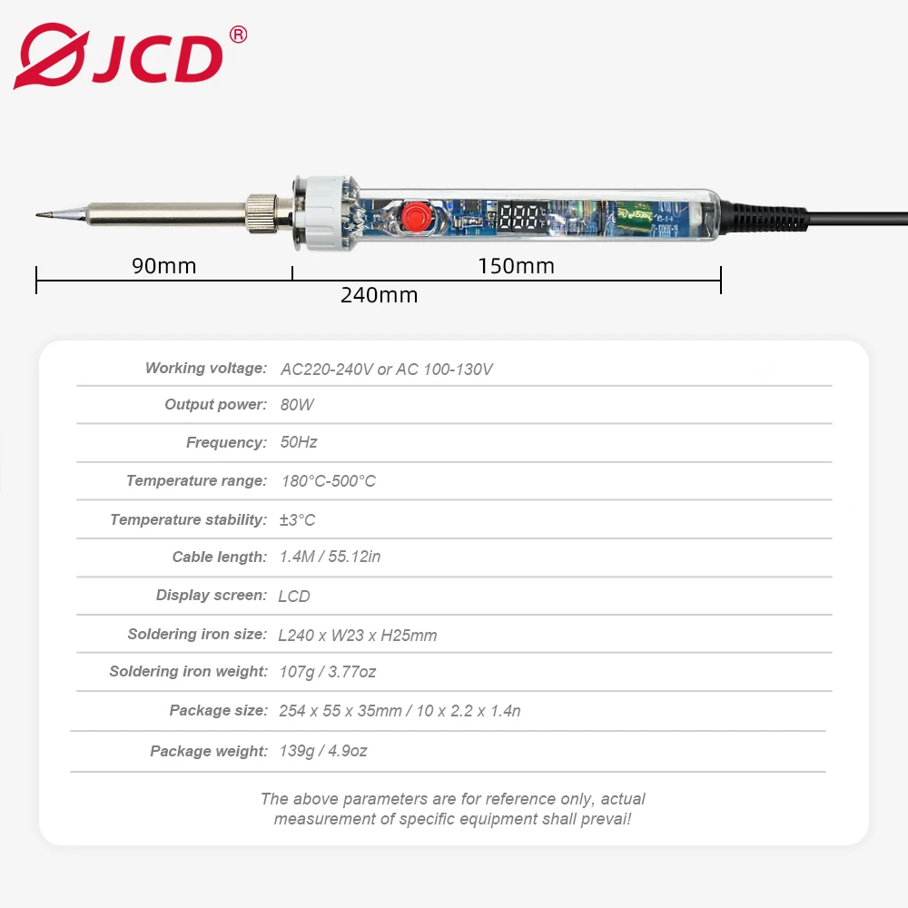 Фото Новый Электрический паяльник JCD P907, 100 Вт, регулируемая температура, 220 В, 110 В, ЖК цифровой дисплей с переключателем, инструменты для сварки и ремонта №3