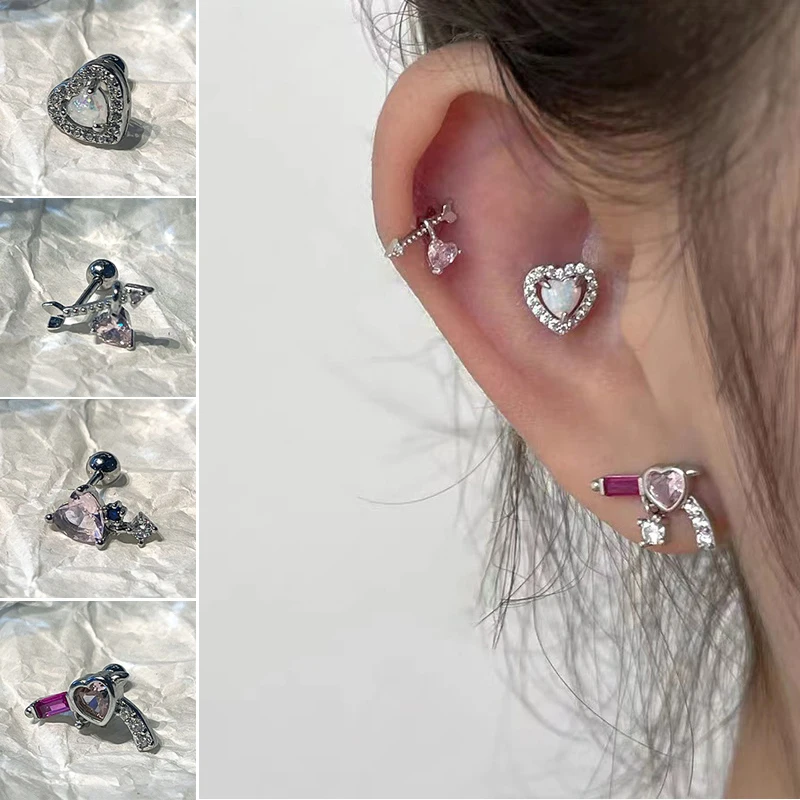 

Shinning Heart Bow Stud Earring For Women Girls Bling Punk Stud Earrings Helix Piercing Ear Bone Nail Jewelry Accessories