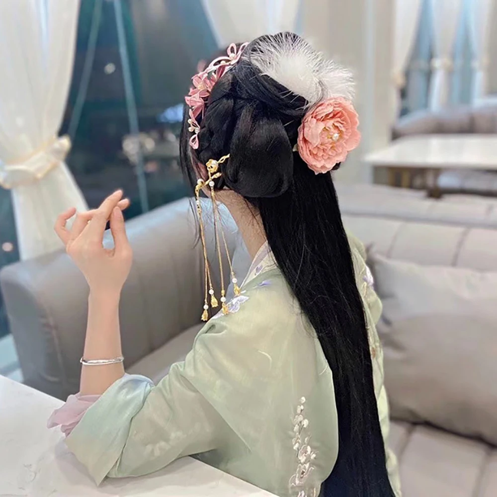 

Simple Headwear Disk Hair Ladies Hanfu Headdress Pearl Hair Fork Hair Accessories Set Flower Hairpins Hair Sticks