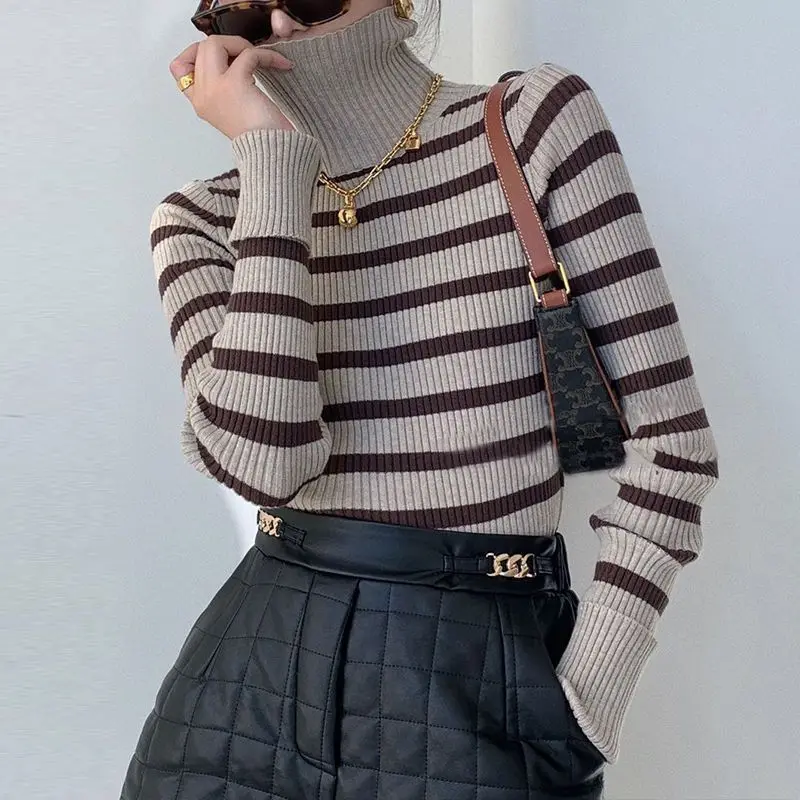 

Женская трикотажная рубашка BEENLE, элегантная вязаная кофта во французском стиле с воротником-стойкой, теплый толстый пуловер для зимы