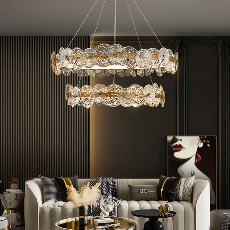 

Modern Chandeliers For Living Room Bedroom Lotus Leaf Decor LED Pendant Lamps Dining Table Kitchen Ring Indoor Lighting Fixtures