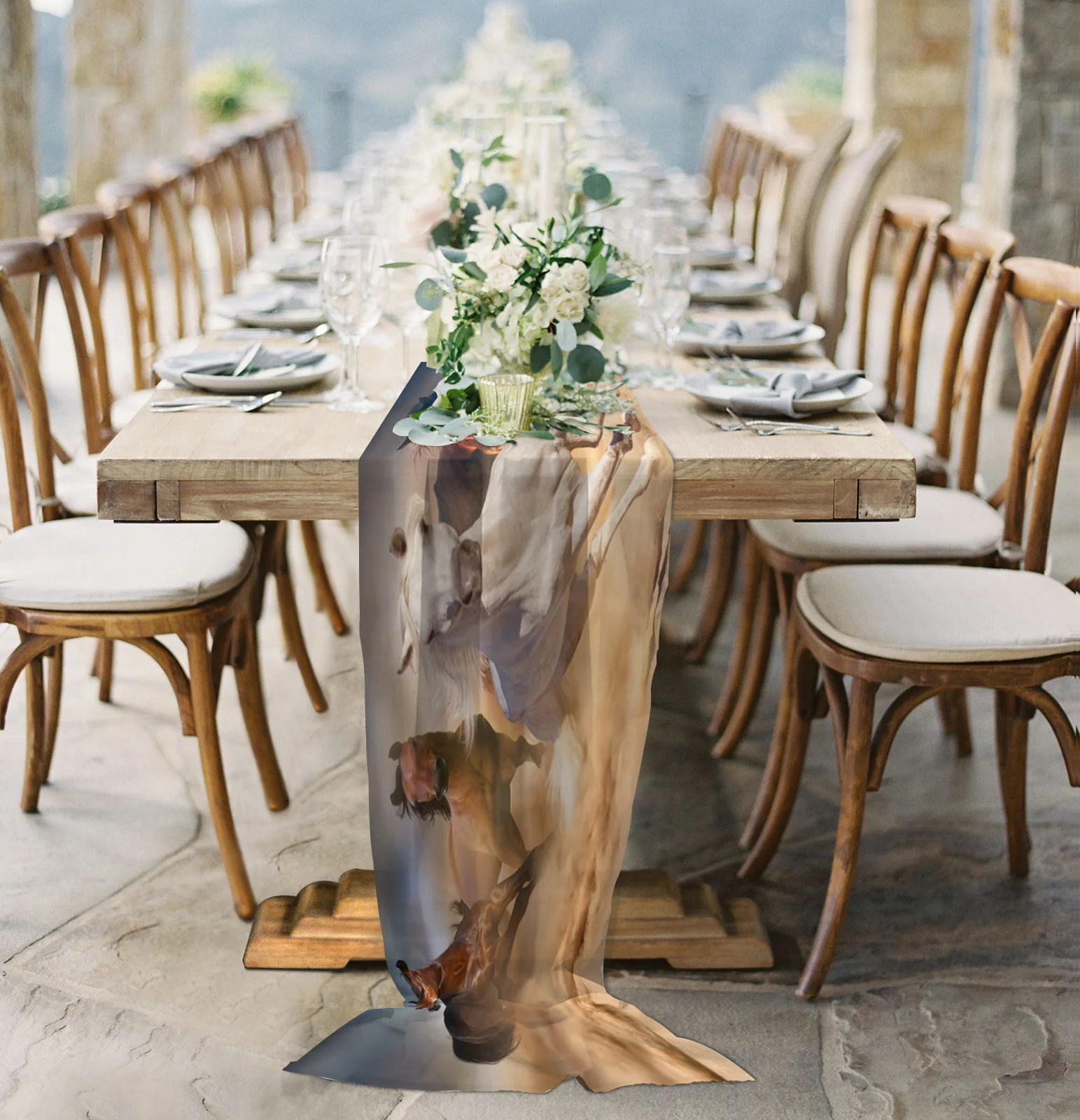 

Animal Gallop Horse Sheer Chiffon Table Runner Wedding Party Birthday Luxury Voile Tablecloth Home Decoration