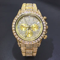missfox gold three eye man watch full diamond round luxury watches men fashion quartz new 2022 hiphop wristwatch man dropship