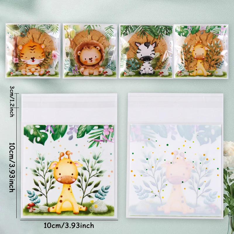 100 шт. самозапечатывающиеся животные джунглей мешки для печенья конфет Wild One Safari