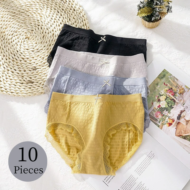 

WarmSteps 10PCS/Set Women's Panties High Elastic Briefs Breathable Underwear Soft Cozy Lingerie Girl Cute Panty Sweet Underpants
