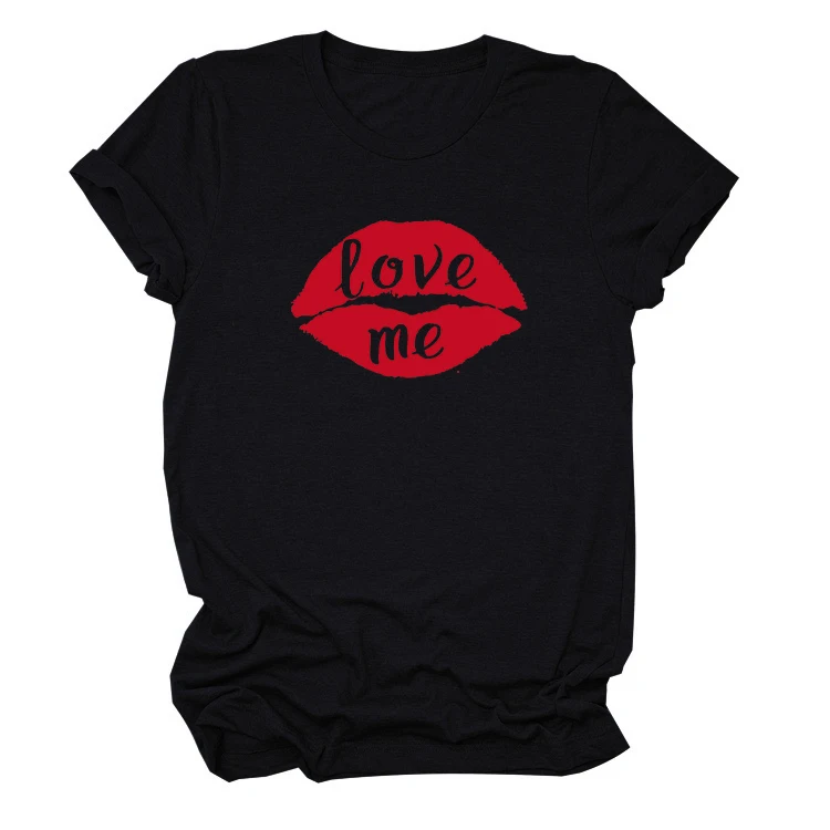 

LOVE ME Tee Women Vintage Mouth Kiss Tshirt Plus Size Letter Short Tee Korean Clothes Gothic 90s 2022 New Aesthetic XL