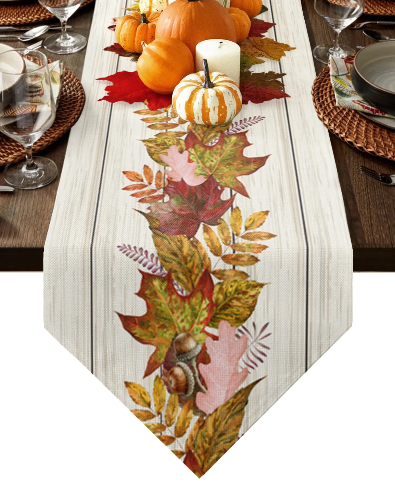 

Maple Flower Autumn Vintage Wood Grain Table Runners Wedding Table Decoration Tablecloth Holiday Party Dining Decor Table Cover