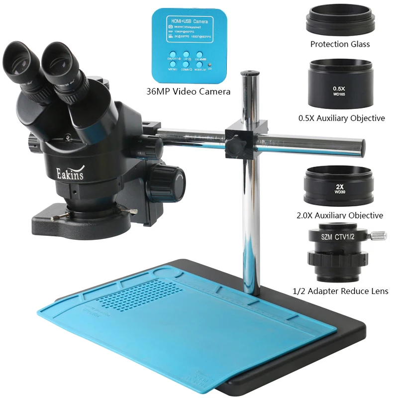 

Цифровая камера 36MP 4K HDMI USB с мультифокальным увеличением 3,5x-90X, Тринокулярный Стерео микроскоп 0.5X 1X 2X линза Барлоу для наблюдения