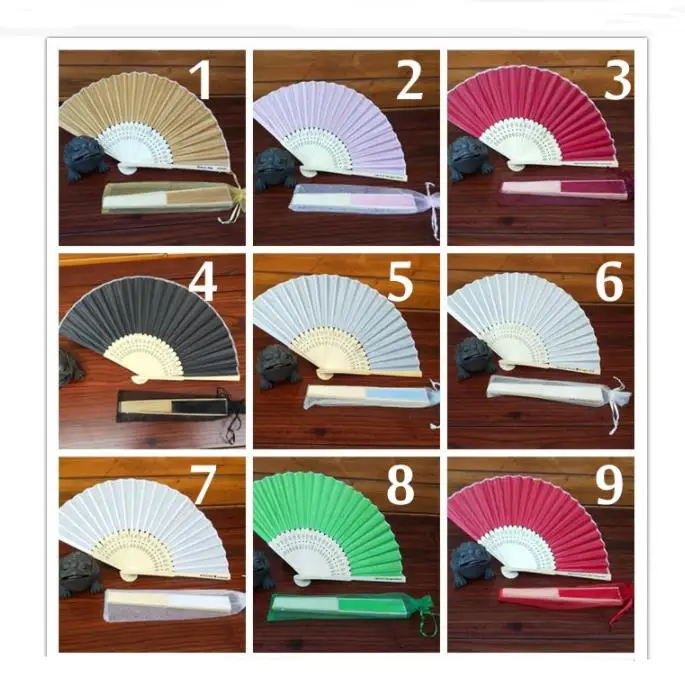 

DHL 100pcs/lot personalized silk hand fan silk wedding fan with organza gift bag packing SN4458