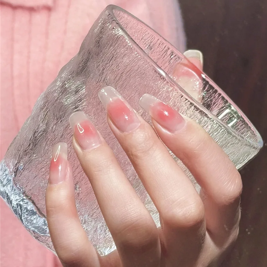 

24 Pieces of False Powder Blusher Air Soft Nail Design Pressed Full Cover False Nail Tips Wearable Nail Art Accessories