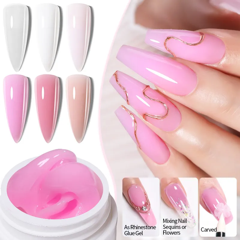 LILYCUTE 8ML Acrylic Nail Extension Gel Pink/White/Clear Non Stick Solid Hard Gel Nail Polish For DIY Nail Polish Carving Flower