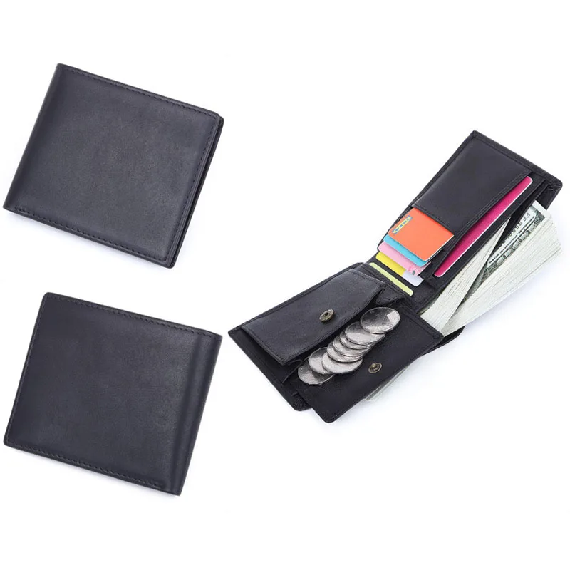 Мужской кошелек из натуральной кожи винтажный короткий тонкий двойной мини для