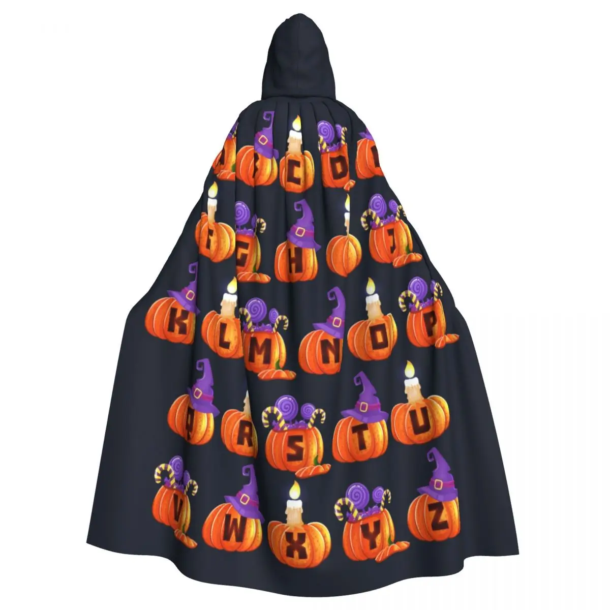 

Cute Halloween Pumpkin Alphabet Hooded Cloak Polyester Unisex Witch Cape Costume Accessory